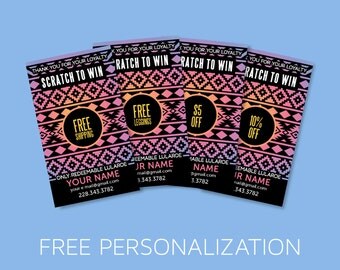Scratch Off Cards, Loyalty, Digital file, Aztec Design, Boho , Instant Download, Free Customize, Marketing