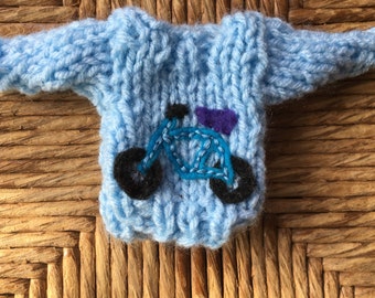 Custom-made Bike Ornament, Tiny Sweater w Bicycle Applique, Biking Gift, Gift for Biker, Bicycle ornament, handmade ornaments, home decor