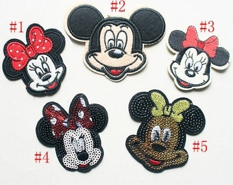 Color Glitter Mickey Mouse Applique cloth stickers DIY garment accessories decorative Sequin cloth hair bag accessory supply