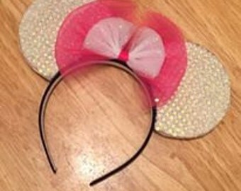 Silver And Pink Minnie Mouse Ears Headband