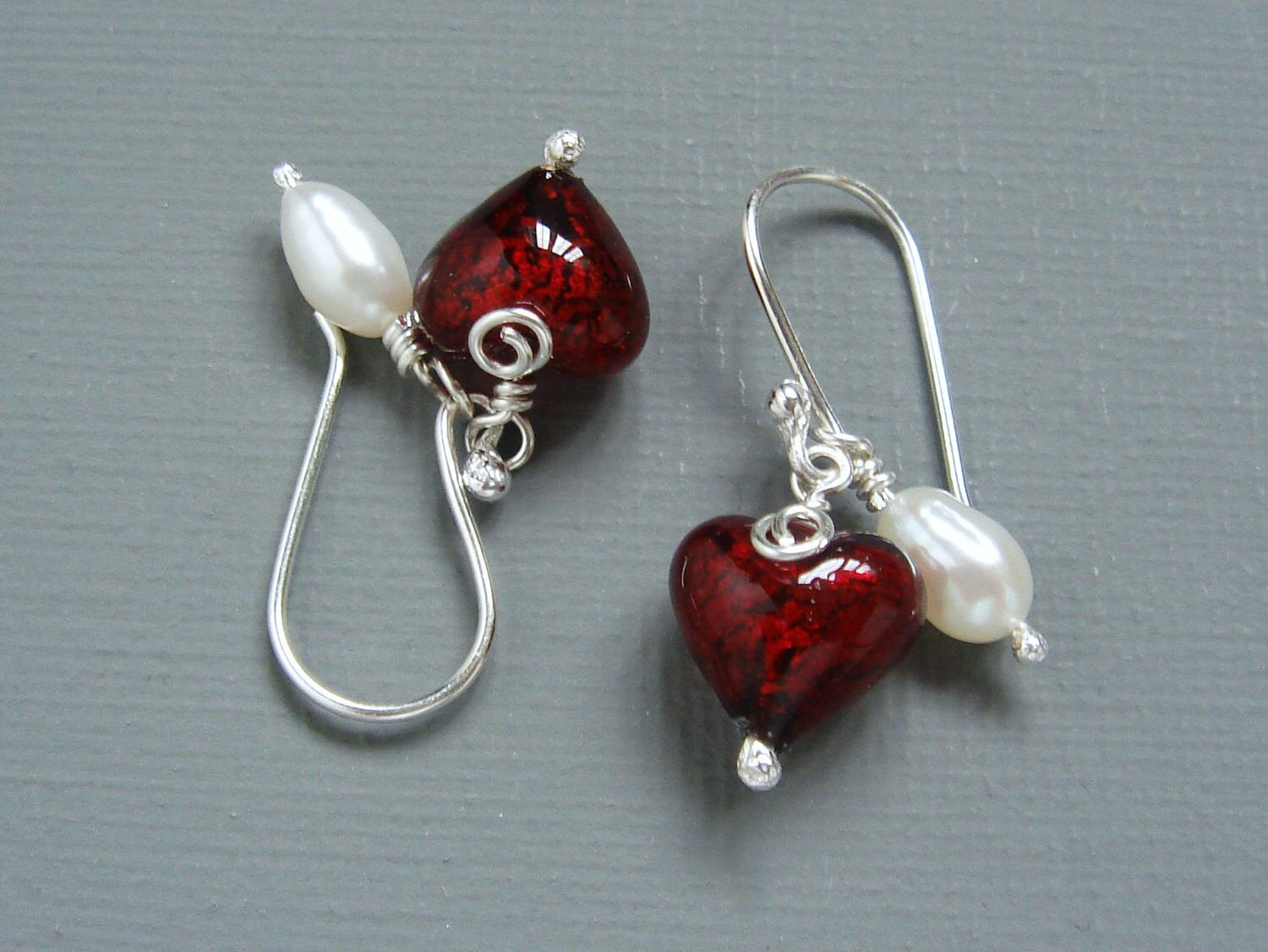 Bleeding Hearts Sterling Silver and Pearl Earrings Featuring