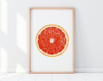 Grapefruit, Fruit Printable, Grapefruit Art, Kitchen Wall Art, Kitchen Decor, Fruit Wall Art, Grapefruit Print, Modern Instant Wall Art