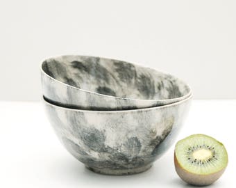 two black brushed bowls, medium, handmade, wheel thrown, ceramic, , pottery, stoneware