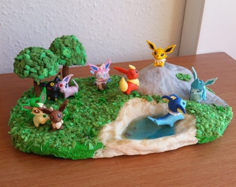 Eevee Evolution pokemon diorama polymer clay figure