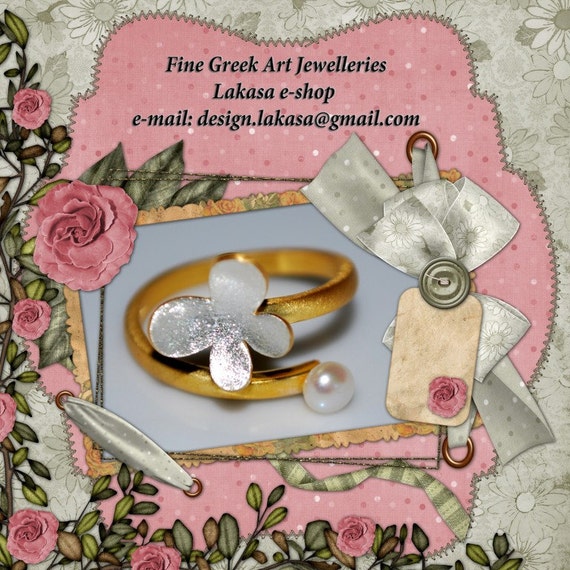 Butterfly Ring Silver 925 Gold-plated with Pearl Lakasa e-shop Jewelry
