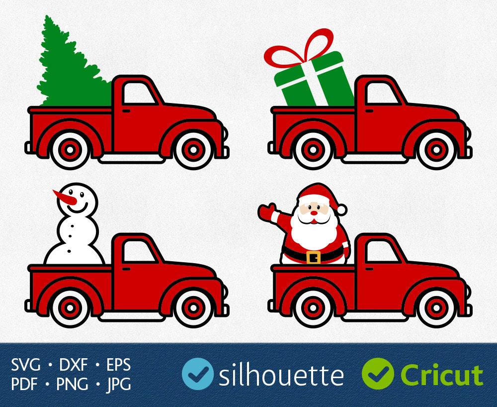 Download Christmas truck svg cut files Silhouette dxf png jpg eps pdf