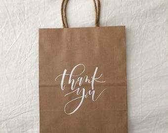 Wedding Thank You Bags, Custom Gift Bags, Wedding Favors, Personalized Gift Bags, Hand Lettered, Calligraphy, Kraft Bags