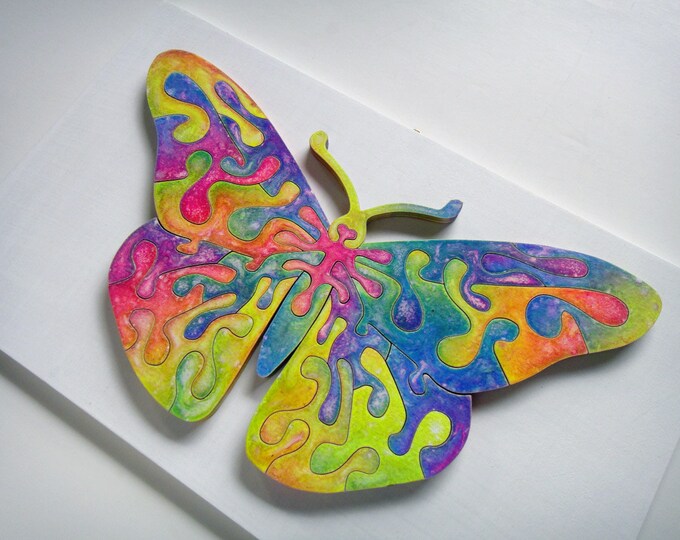 Butterfly Puzzle Art, Colorful, Healing Art, ADHD, Smart Toy, Family Gift, Wooden Handmade, Ready To Hang, Acrylic On Pieces by Samo Svete