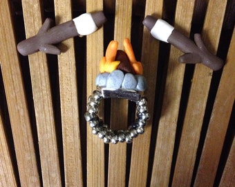 Camp Fire Ring & Marshmallow Earrings