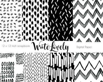 Digital Paper - Digital Scrapbook Paper - Paper Set - scrapbook paper - Printable Paper - Black and White Paper