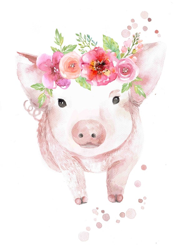 Download Watercolour Piglet with Flower Crown Print