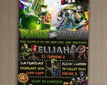 Plants Vs. Zombies Invitation, You Print Invitation, Plants Vs. Zombies Birthday, Plants Vs. Zombies Birthday Party Invitation