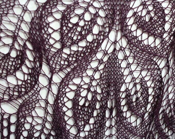 Shawl of Linen, the color of an eggplant, linen shawl, hand knit shawl, delicate shawl, knit shawl, knitted shawl, knit scarf, Summer shawl