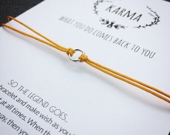 Karma bracelet, Yoga bracelet, silver circle, wish bracelet, karma charm, wish charm, circle bracelet, gift for her
