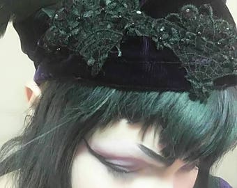 Film Noir Gothic Vampire Velvet Fortune Teller Hat