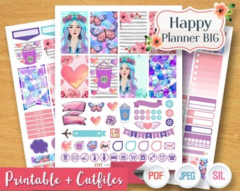 2017 2018 Purple Dreamy Girl Weekly Planner Stickers Digital Planner Kit Sticker Planner Girl Pastel Weekly Set Printable BIG Happy Planner