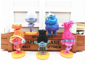 Trolls cake toppers troll cake topper 5 pcs comes with bonus Biggie Troll Birthday party toy Fairy garden Trolls cake topper trolls toys