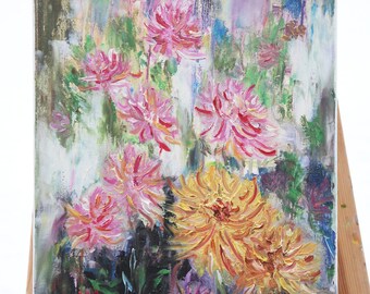 Original Oil Painting on Canvas. Flowers Painting. Dahlias Painting. Contemporary Fine Art.