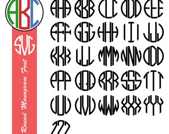 3 Letter Round Monogram Font, Round Monogram SVG, for Cricut Design and Silhouette Studio, Embroidery Fonts, Vector monogram