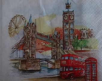 2 x London Theme Napkins, Paper Napkins For Decoupage, Big Ben Motif, Decoupage Serviette, London View Napkin, Scrapbooking Paper (BIG BEN)