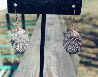 Etched Oval Abalone Earrings