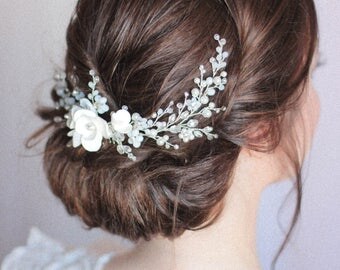 Wedding Headpiece Bridal Hair Comb Large Decorative Hair Comb Over the Back Headpiece Flower Headpiece Hair Piece Bridal Headdress Wedding