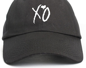 XO Hugs and Kisses Unstructured Baseball Dad Hat Adjustable Cap- Black w/White