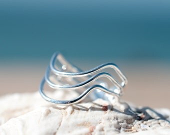 Toe Ring ~Midi ~Sterling Silver 925 ~Wave Thin Bands ~Handmade ~ Adjustable ~ Boho ~Bohemian ~Hippie ~ Jewelry ~ Ocean ~ Gift for Her MR030