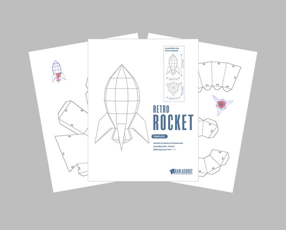 Rocket Papercraft 3d Paper Craft Rocketship Low Poly Paper Retro Spaceship Desk Decor 3d Rocket Template Printable