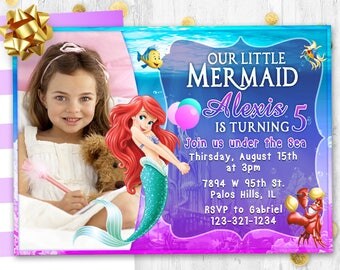 Little mermaid Ariel Birthday invitation card invite Birthday party invite card