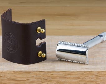 Leather Safety Razor Head Case // Travel Case // Full Grain Leather // Made in USA // Fits Merkur & Others