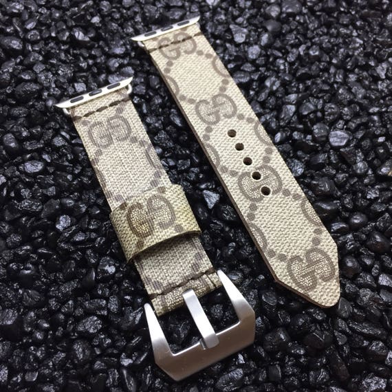 Gucci Monogram Apple Watch Band Stainless Silver Buckle