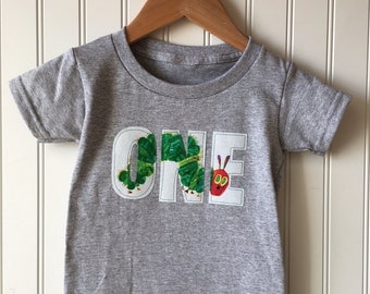 First birthday shirt featuring a caterpillar. Bug themed birthday. party, first, Hungry caterpillar. Very hungry caterpillar