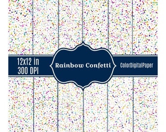 Rainbow Confetti Paper, Birthday Digital Paper Commercial Use Printable Scrapbook Instant Download Confetti Background Birthday Party DP9