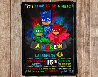 Pj Masks Invitation - Pj Masks Invite - Pj Masks Birthday - Pj Masks Party - Pj Masks Cards - Pj Masks Tags - Pj Masks Birthday Party