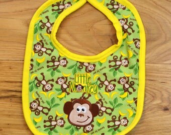Boy's baby bib, Monkey baby bib, Water-resistant bib