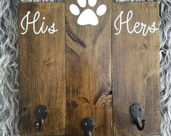 His & Hers Leash Holder, Key Holder, Entryway Decor, Key Hooks, Dog Leash Hook, Dog Leash Hanger, Key Hook Rack, Paw Prints