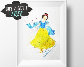 Snow White Art Print Poster, Disney Princess Wall Art Nursery Decor, Printable Watercolor Instant Download, Newborn Girls Nursery Decor