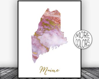 Maine Art Print Maine Decor Maine Print Maine Map Art Marble Art Map Print Map Wall Art Marble Decor Office Art Print ArtPrintsZoe