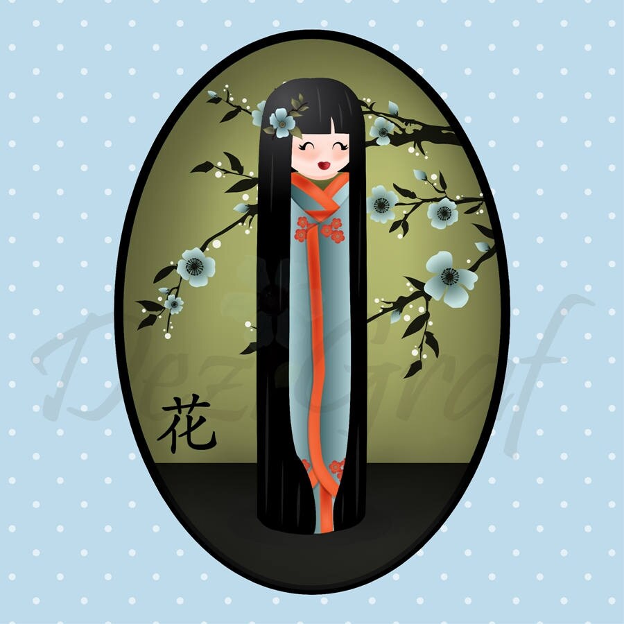 Yakira Wall Art Print Kokeshi Doll Oriental Home Decor inside chinese gifts oriental home decor for your Reference