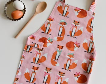 Child's Apron 3-5 years, Children's Apron, Kids Apron, Montessori Apron, Fox Apron, Girls Apron, Pink Apron, Art Smock