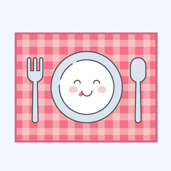 Cute Plate Spoon Fork dinner mat Clip art Vector