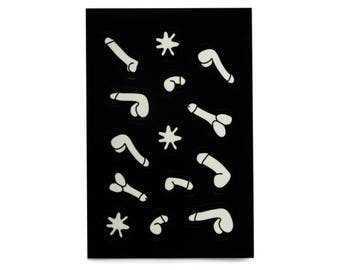 Glow-in-the-Dark Penis Stickers (1 sheet) | Bachelorette parties, adult parties, gag gifts, decorations, party favors