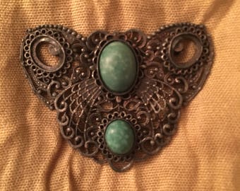 Vintage Filigree Brooch with Jade