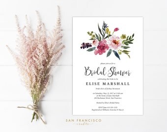 Bridal Shower Invitation INSTANT DOWNLOAD | Printable Bridal Shower Invite | Floral, Watercolor, Pink, Garden | Elise Collection | PDF