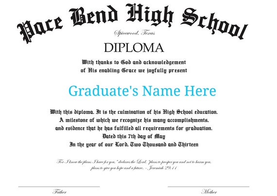 Homeschool Printable Graduation Diploma Personalized and