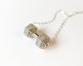 Beachbody Coach Fitness Coach Personal Trainer Coach Gift Emerald Coach Diamond Coach Barbell Necklace Diamond Barbell CZ Necklace