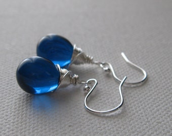 Blue Drop Earrings. Indicolite Teardrop Earrings. Briolette Earrings. Wire Warpped Sterling Silver Earrings. Blue Fashion Earrings UK Seller