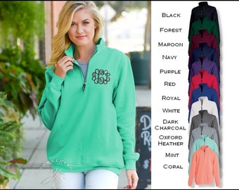 Monogrammed 1/4 Zip Sweatshirt Charles River Crosswind Personalized Crosswinds Pullovers, Monogram Quarter Zip Sweaters with pockets 9359