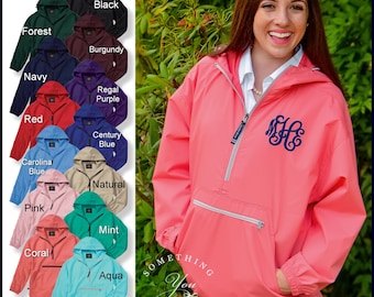 Monogram Windbreaker Jacket - Charles River Pack N Go Windbreaker Pullover 9904, Personalized Rain Jackets, Hooded 1/2 Zip windbreaker